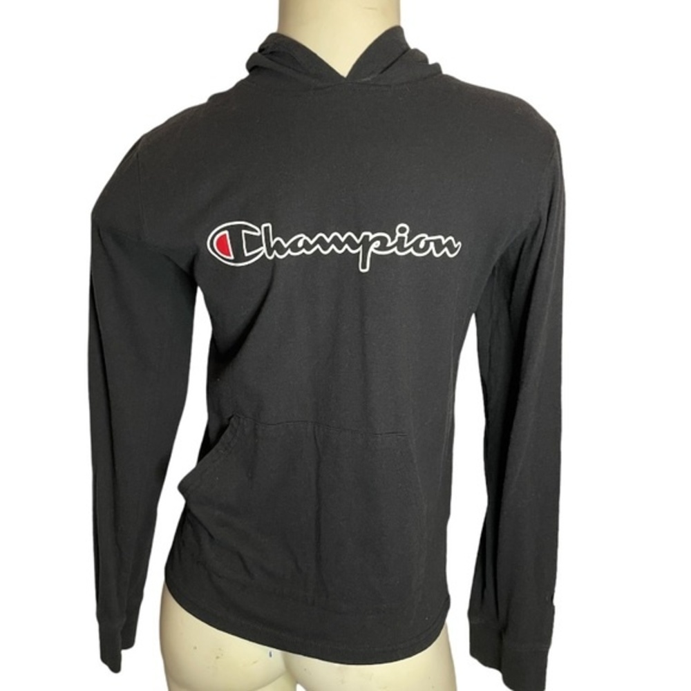 Boy's Champion Black Long Sleeve Hooded T-Shirt Size L (12)